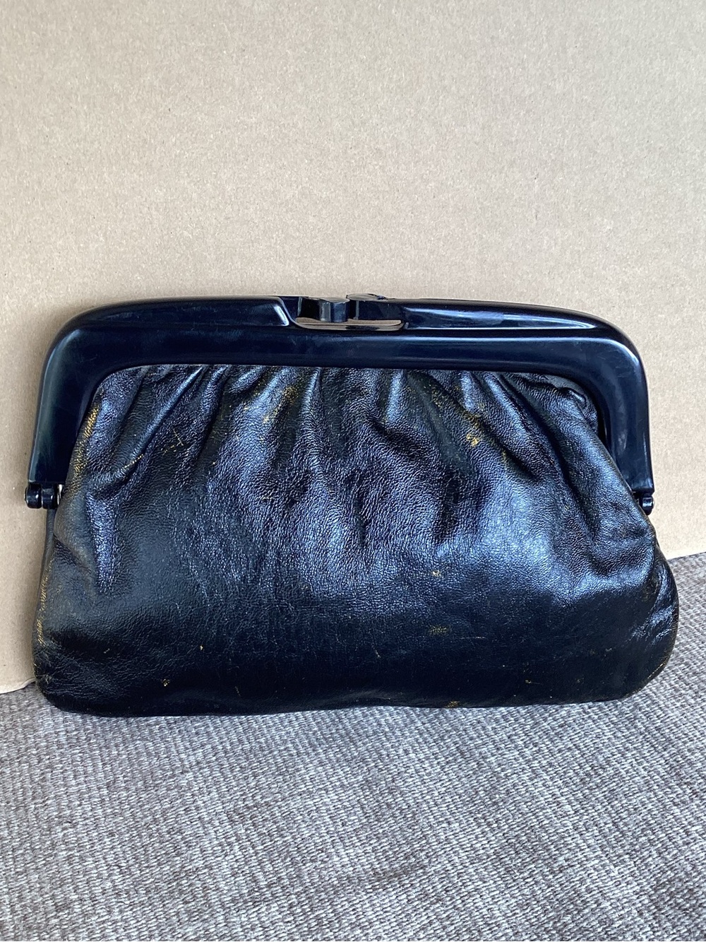Vintage Black Leather clutch purse made in Italy
